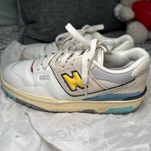 New Balance White and Yellow Retro Sneakers